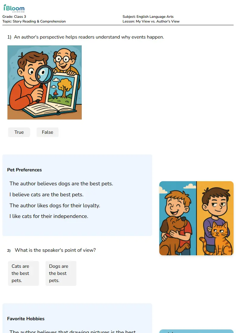 My View vs. Author's View Lesson for Class 3 | iBloom