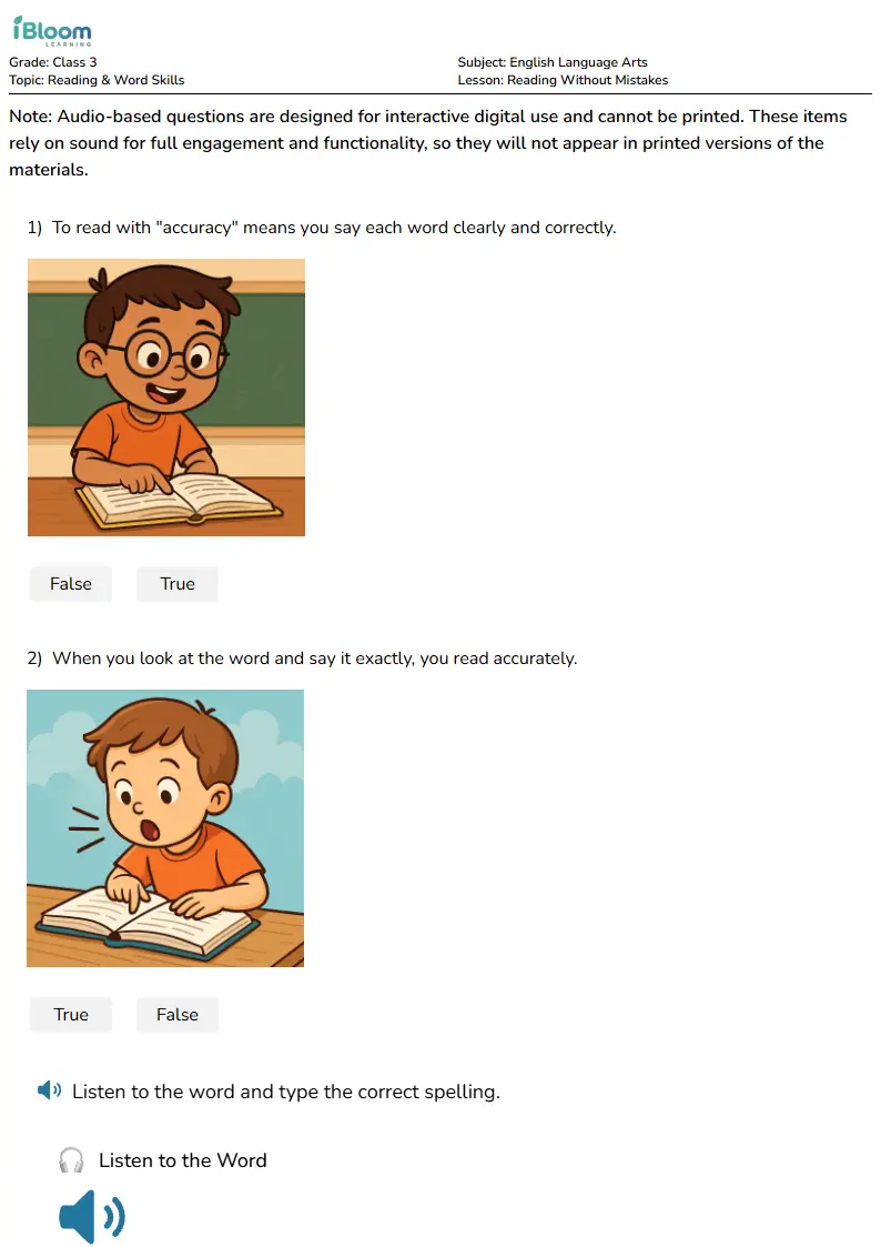 Reading Without Mistakes Lesson for Class 3 | iBloom