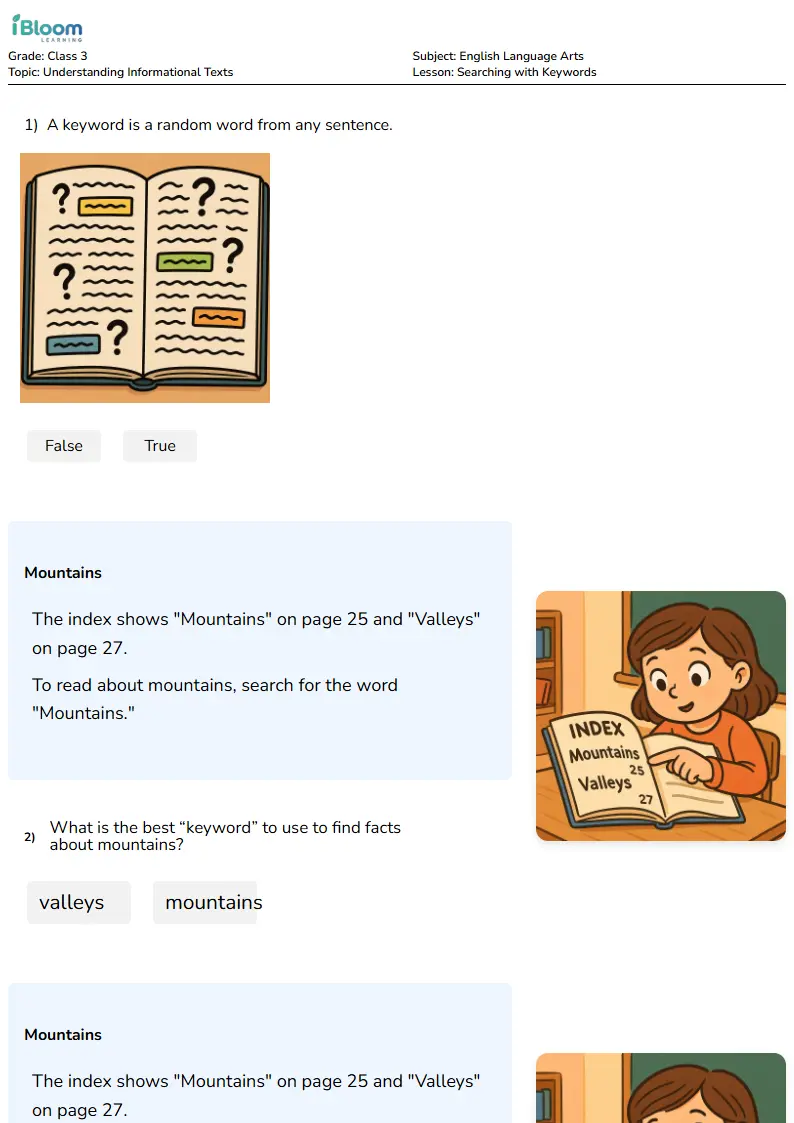 Searching with Keywords Lesson for Class 3 | iBloom