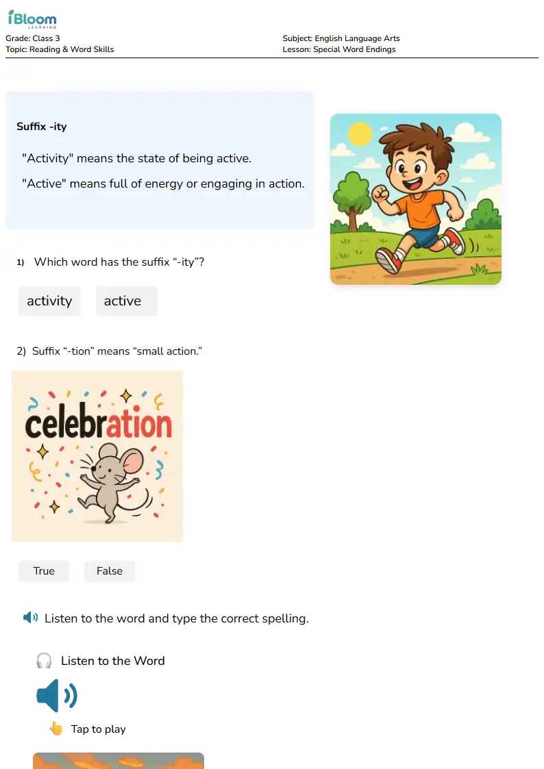 Special Word Endings Lesson for Class 3 | iBloom