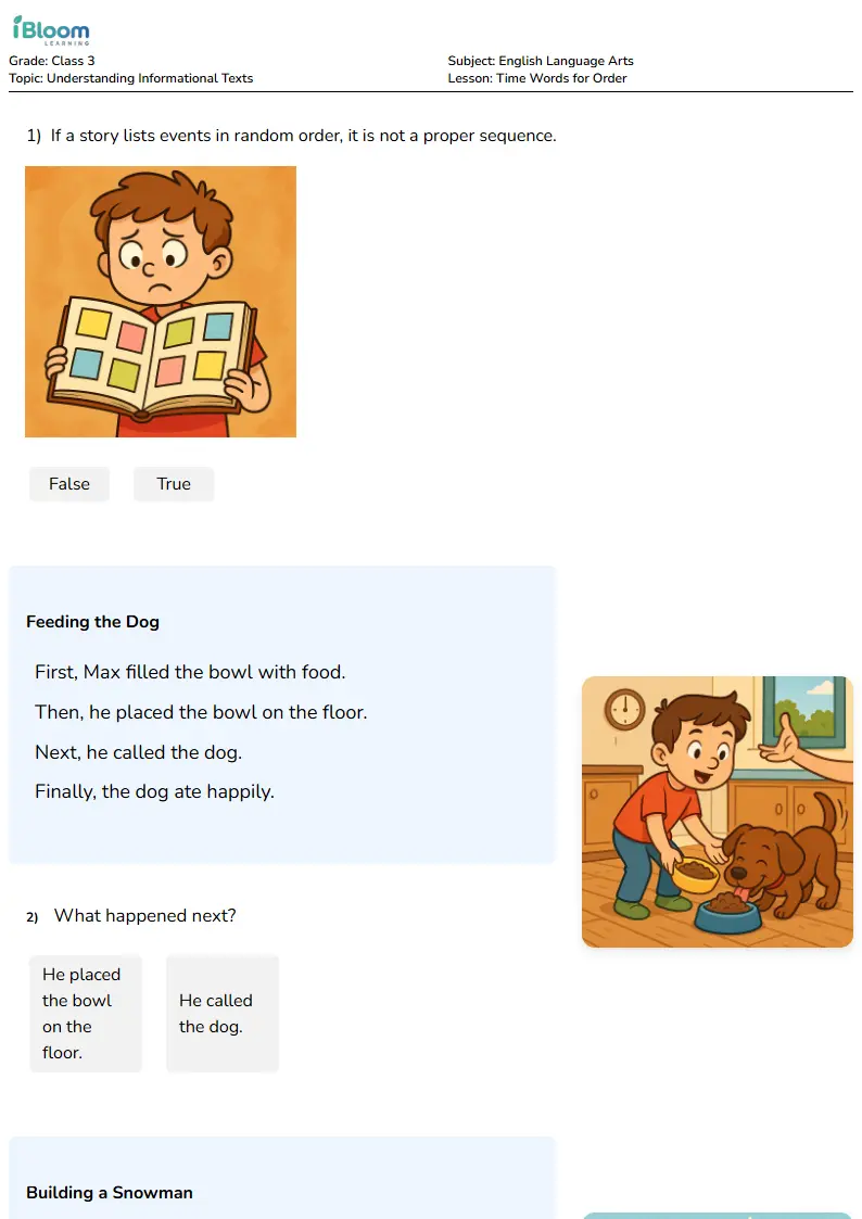 Time Words for Order Lesson for Class 3 | iBloom