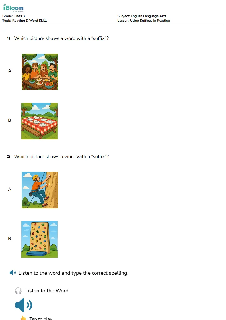 Using Suffixes in Reading Lesson for Class 3 | iBloom