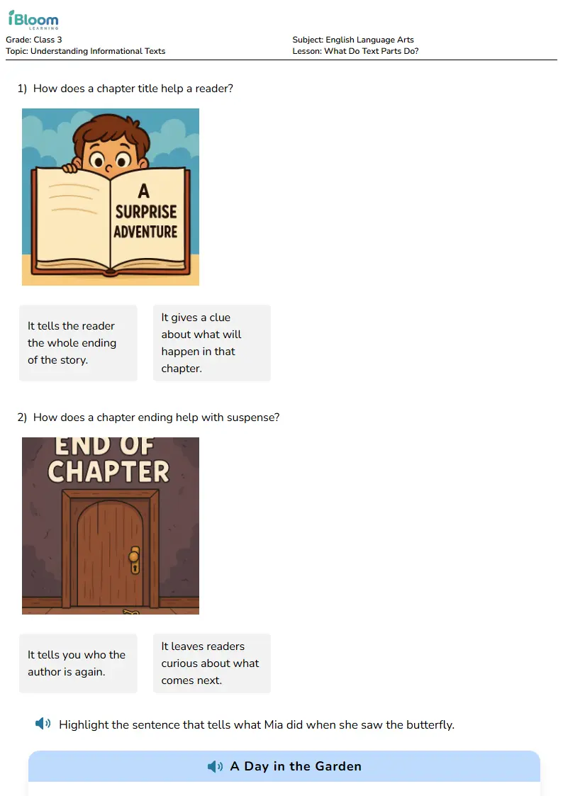 What Do Text Parts Do? Lesson for Class 3 | iBloom
