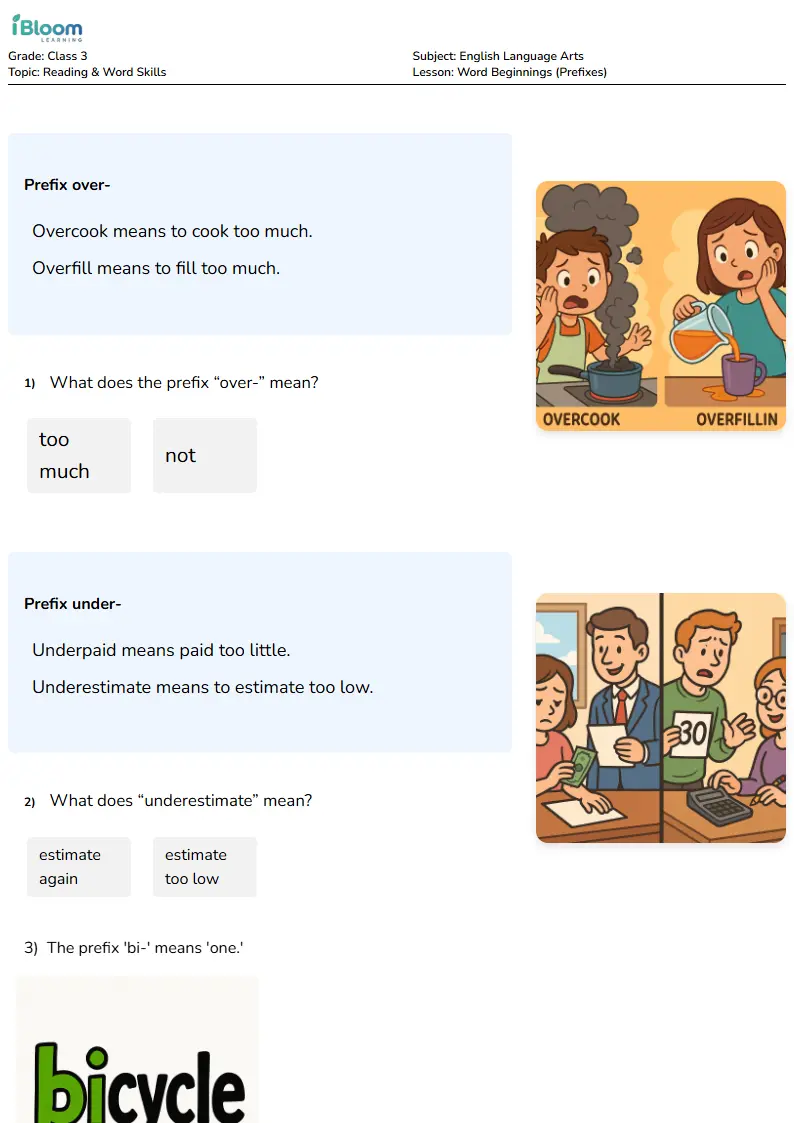 Word Beginnings (Prefixes) Lesson for Class 3 | iBloom