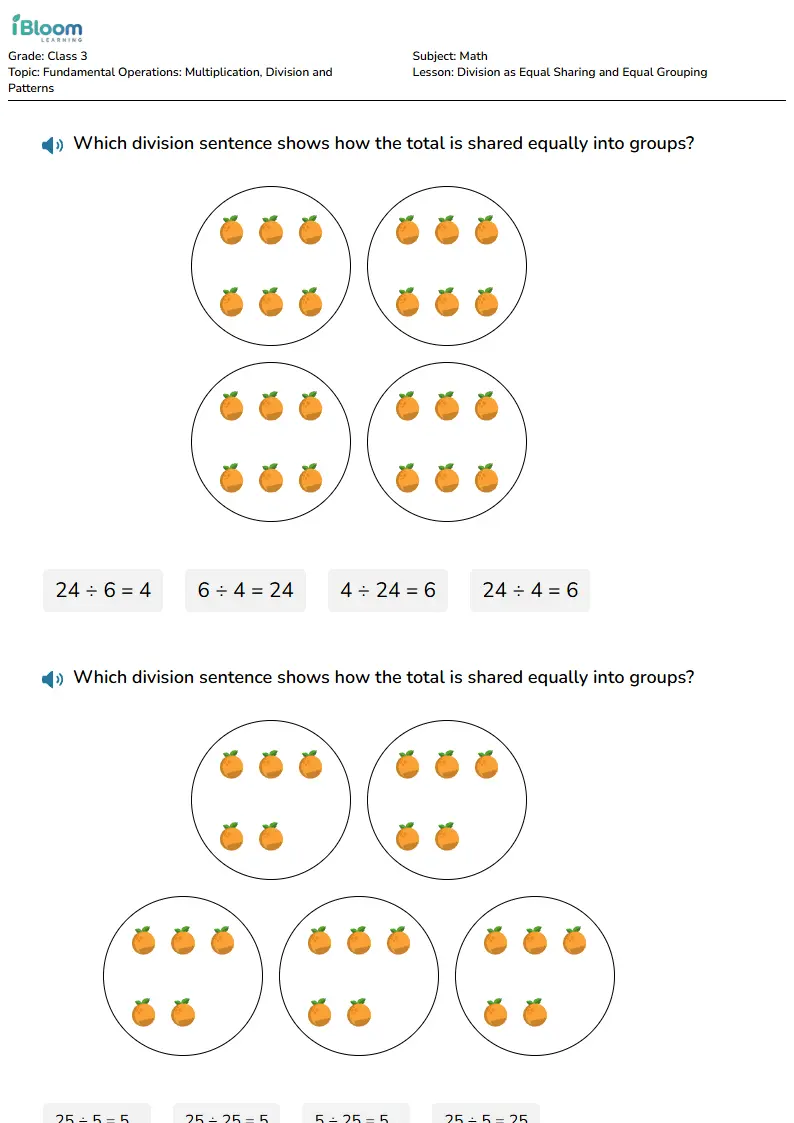 Division as Equal Sharing and Equal Grouping Lesson for Class 3