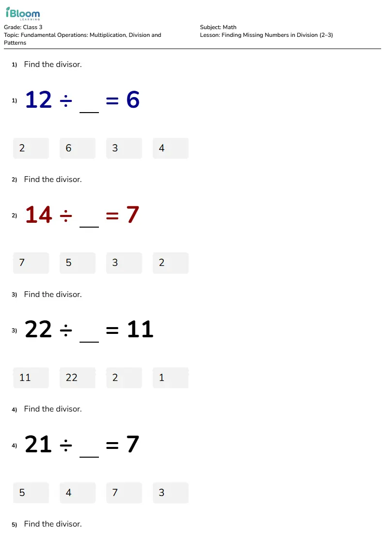 Finding Missing Numbers in Division (2–3) Lesson for Class 3