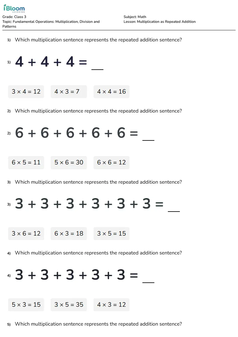 Multiplication as Repeated Addition Lesson for Class 3