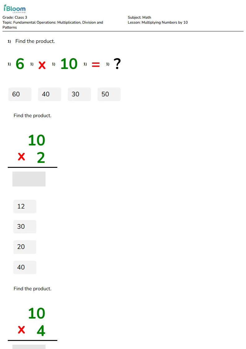 Multiplying Numbers by 10 Lesson for Class 3 | iBloom