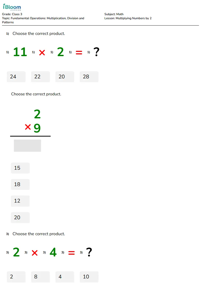Multiplying Numbers by 2 Lesson for Class 3 | iBloom