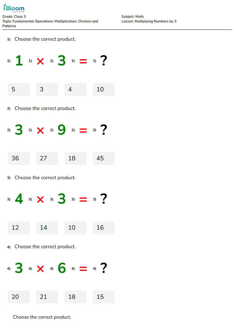 Multiplying Numbers by 3 Lesson for Class 3 | iBloom