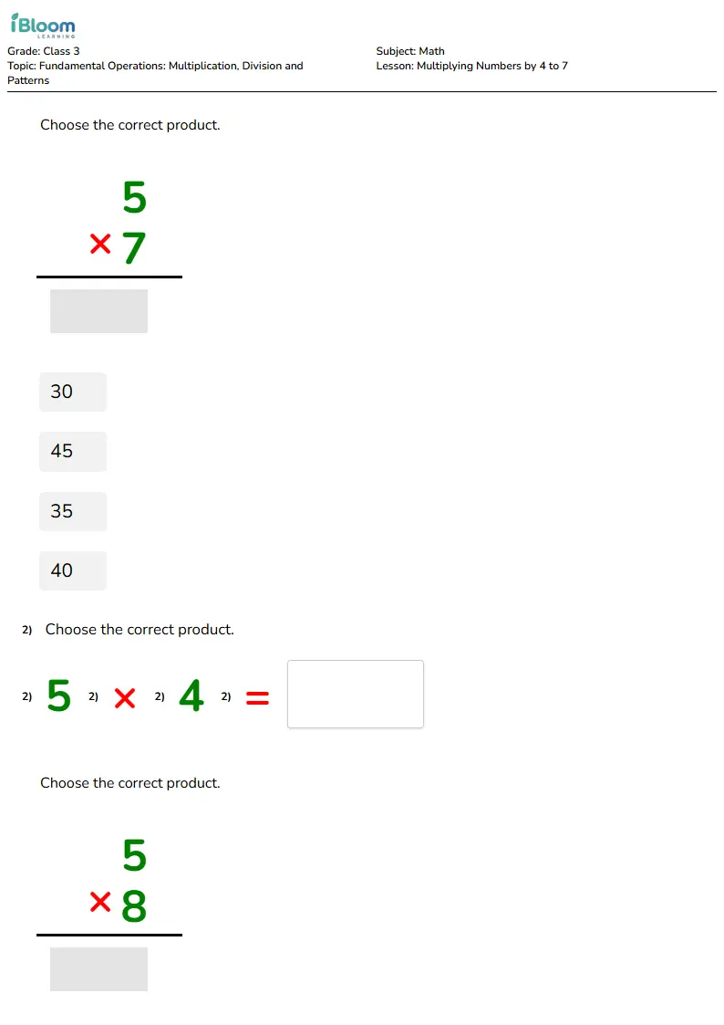 Multiplying Numbers by 4 to 7 Lesson for Class 3 | iBloom