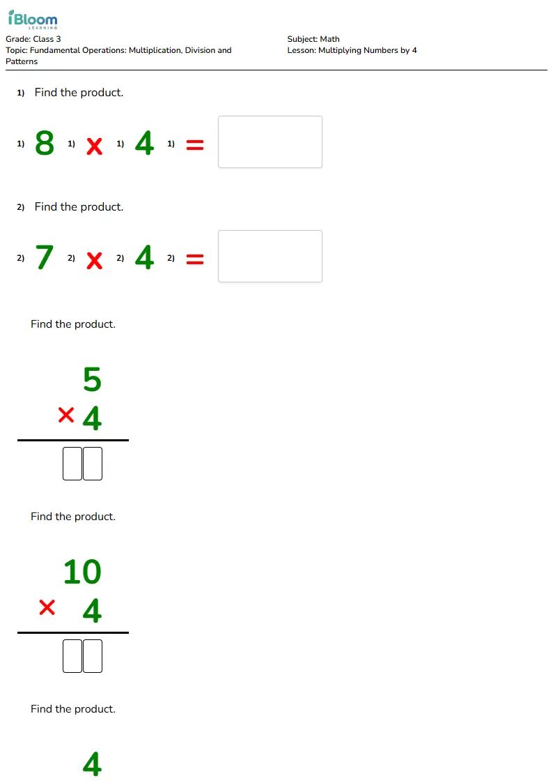 Multiplying Numbers by 4 Lesson for Class 3 | iBloom