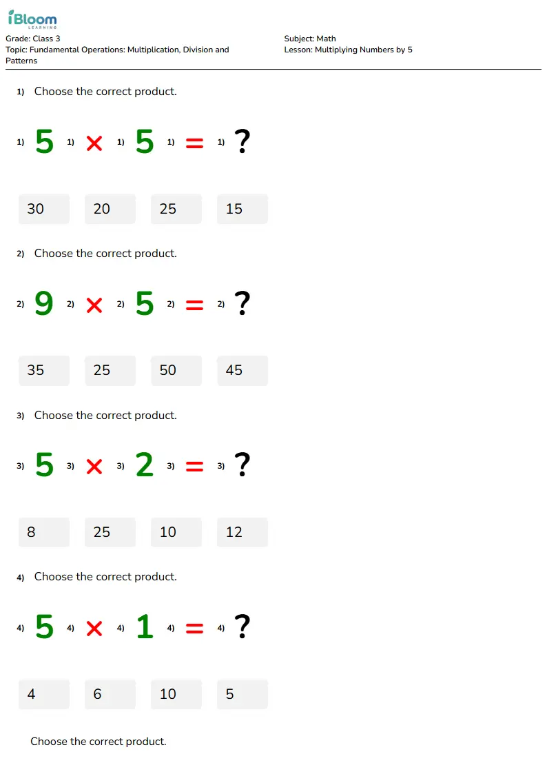 Multiplying Numbers by 5 Lesson for Class 3 | iBloom