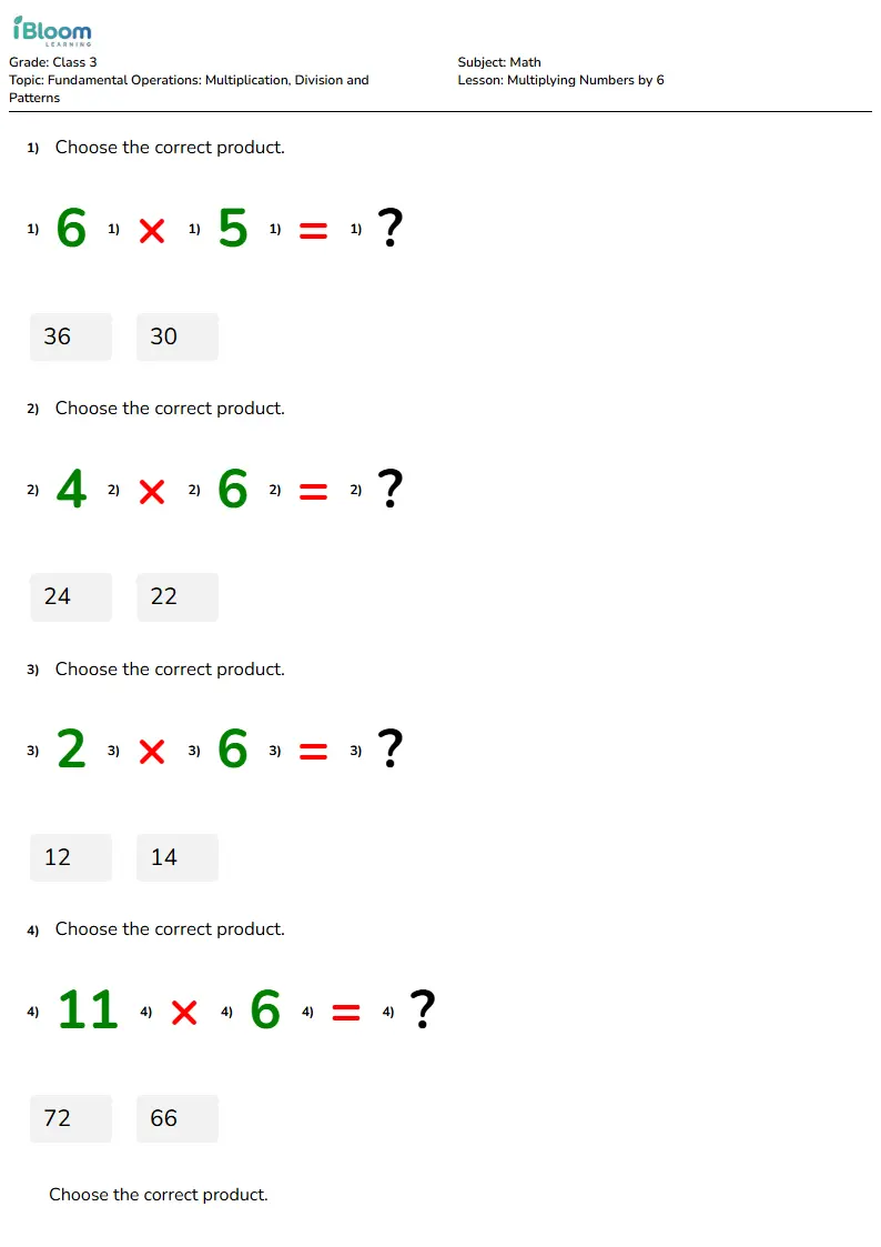 Multiplying Numbers by 6 Lesson for Class 3 | iBloom
