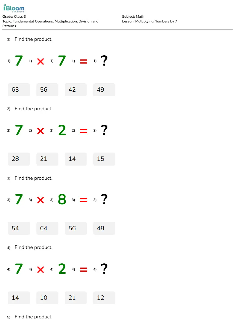 Multiplying Numbers by 7 Lesson for Class 3 | iBloom