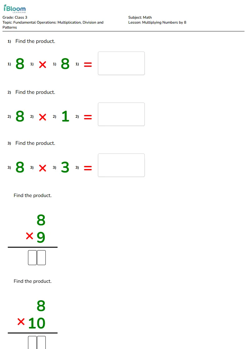 Multiplying Numbers by 8 Lesson for Class 3 | iBloom