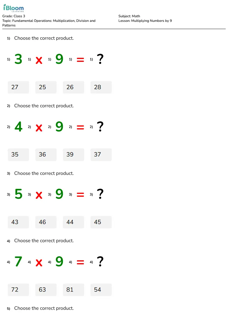 Multiplying Numbers by 9 Lesson for Class 3 | iBloom
