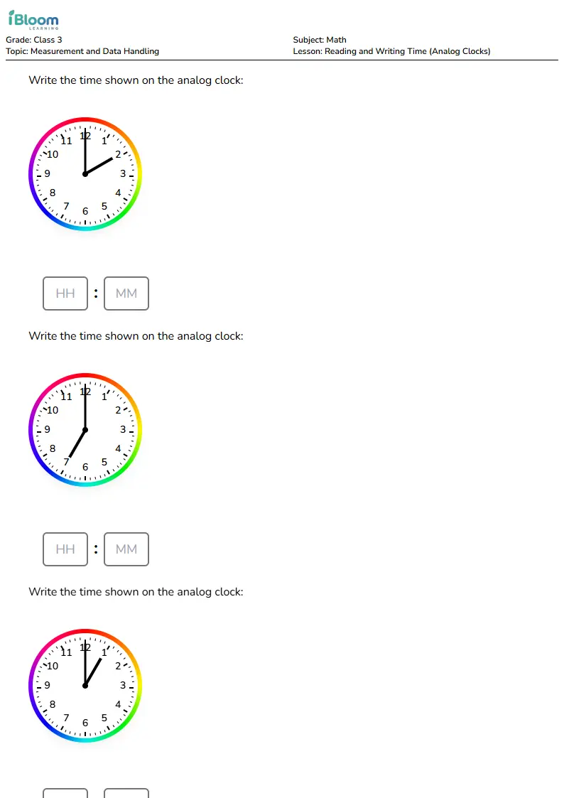 Reading and Writing Time (Analog Clocks) Lesson for Class 3 | iBloom