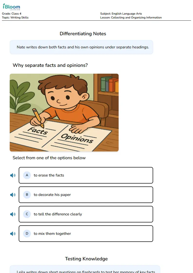 Collecting and Organizing Information Lesson for Class 4