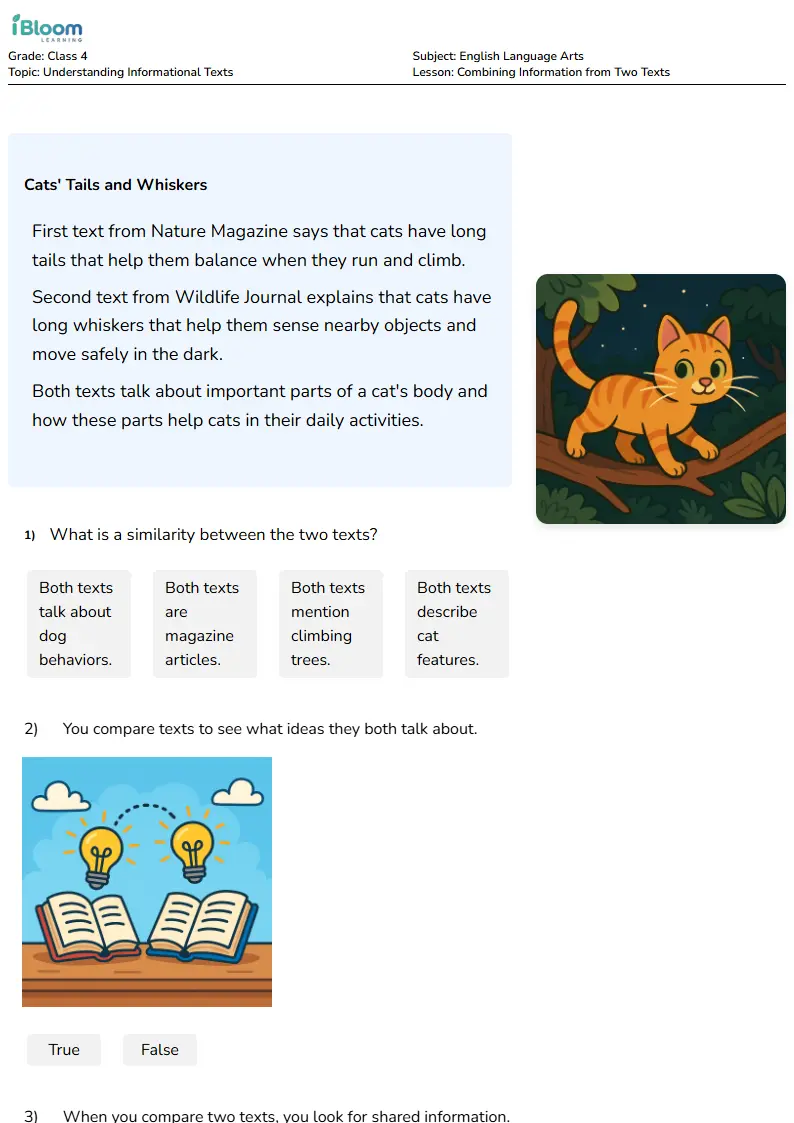 Combining Information from Two Texts Lesson for Class 4