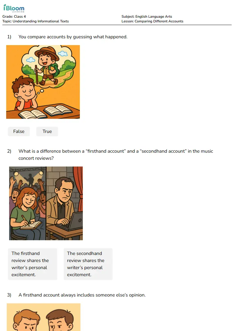 Comparing Different Accounts Lesson for Class 4