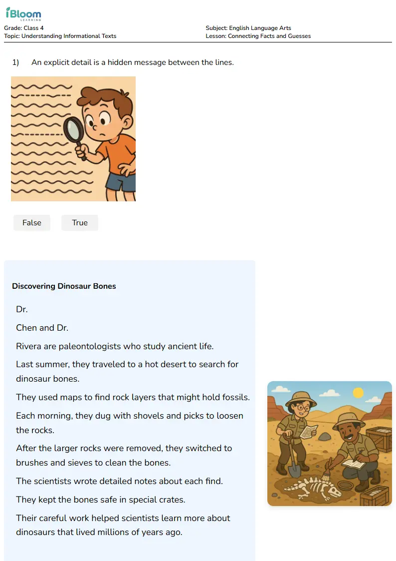 Connecting Facts and Guesses Lesson for Class 4
