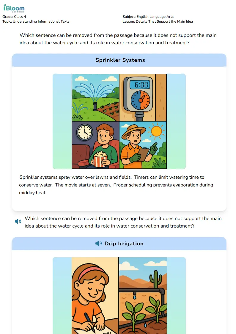 Details That Support the Main Idea Lesson for Class 4