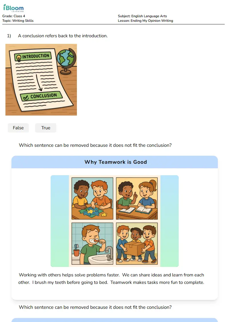 Ending My Opinion Writing Lesson for Class 4