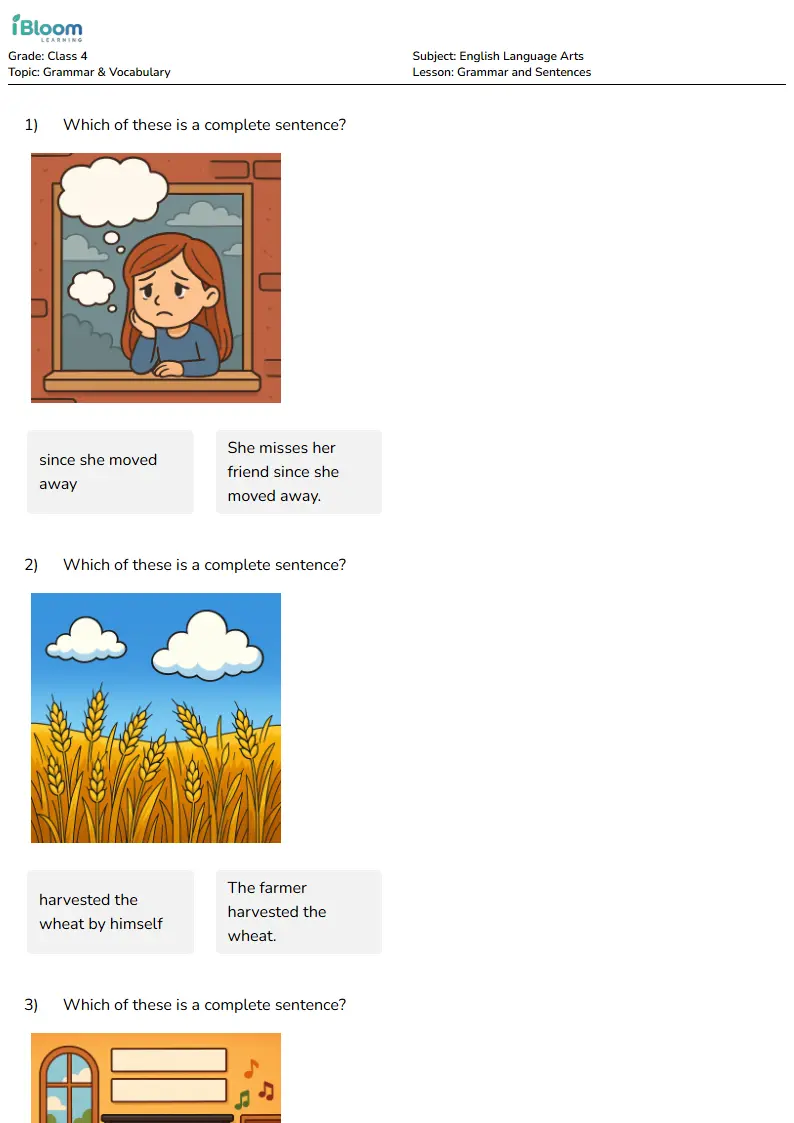 Grammar and Sentences Lesson for Class 4 | iBloom