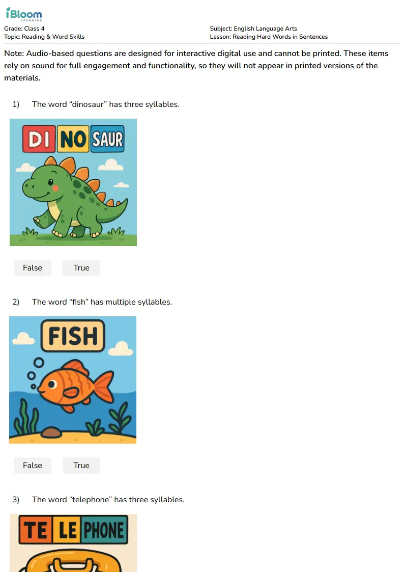 Reading Hard Words in Sentences Lesson for Class 4 | iBloom