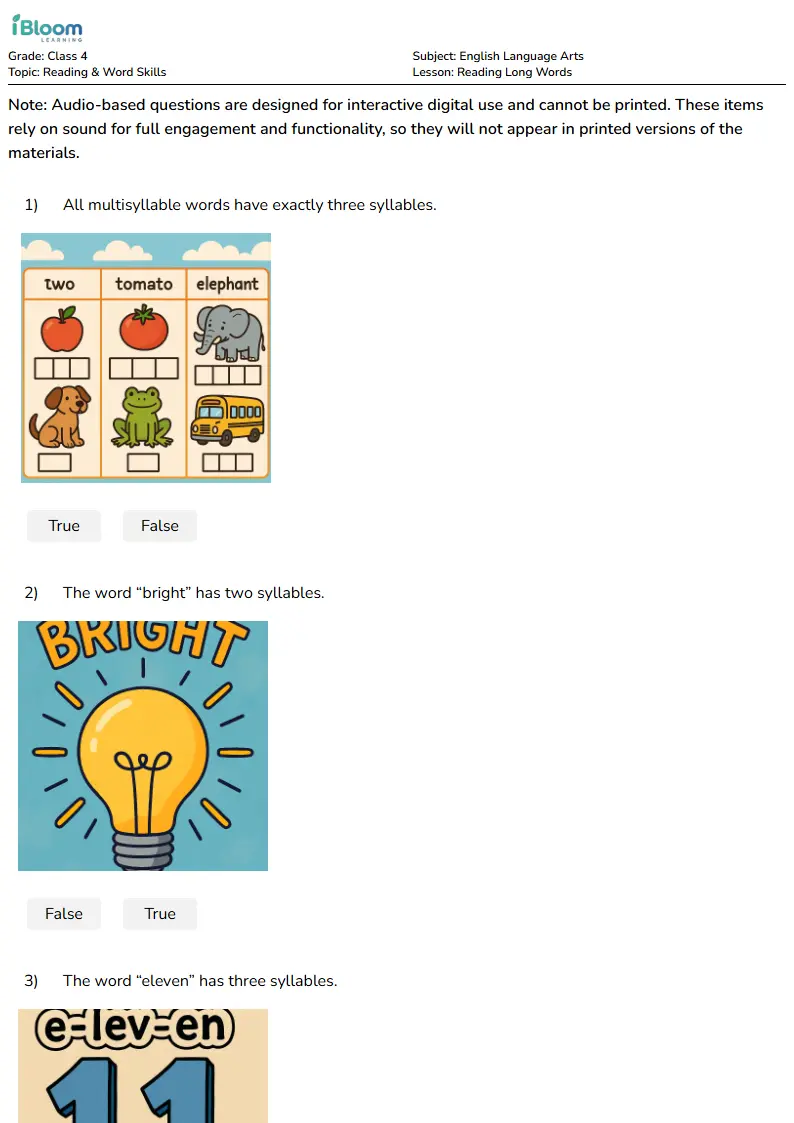 Reading Long Words Lesson for Class 4 | iBloom