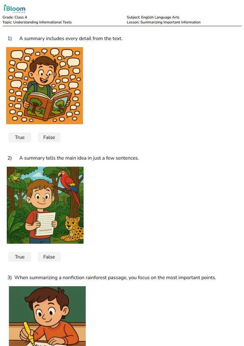 Summarizing Important Information Lesson for Class 4 | iBloom