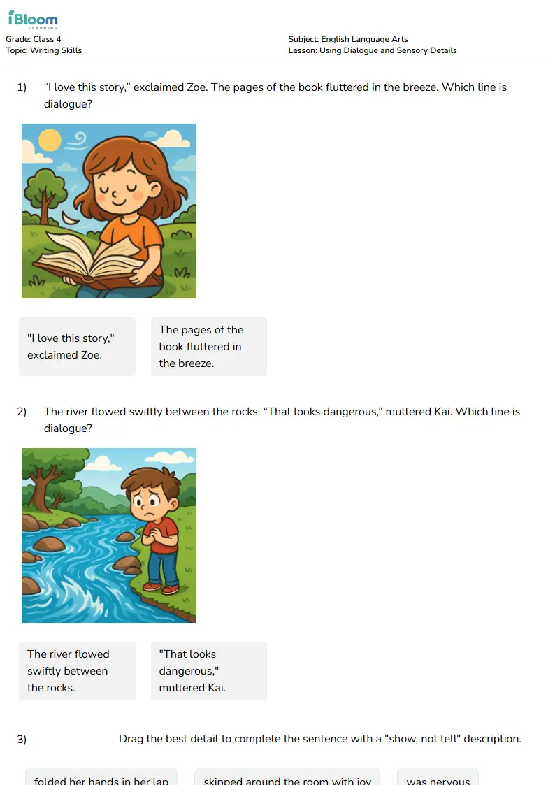 Using Dialogue and Sensory Details Lesson for Class 4 | iBloom