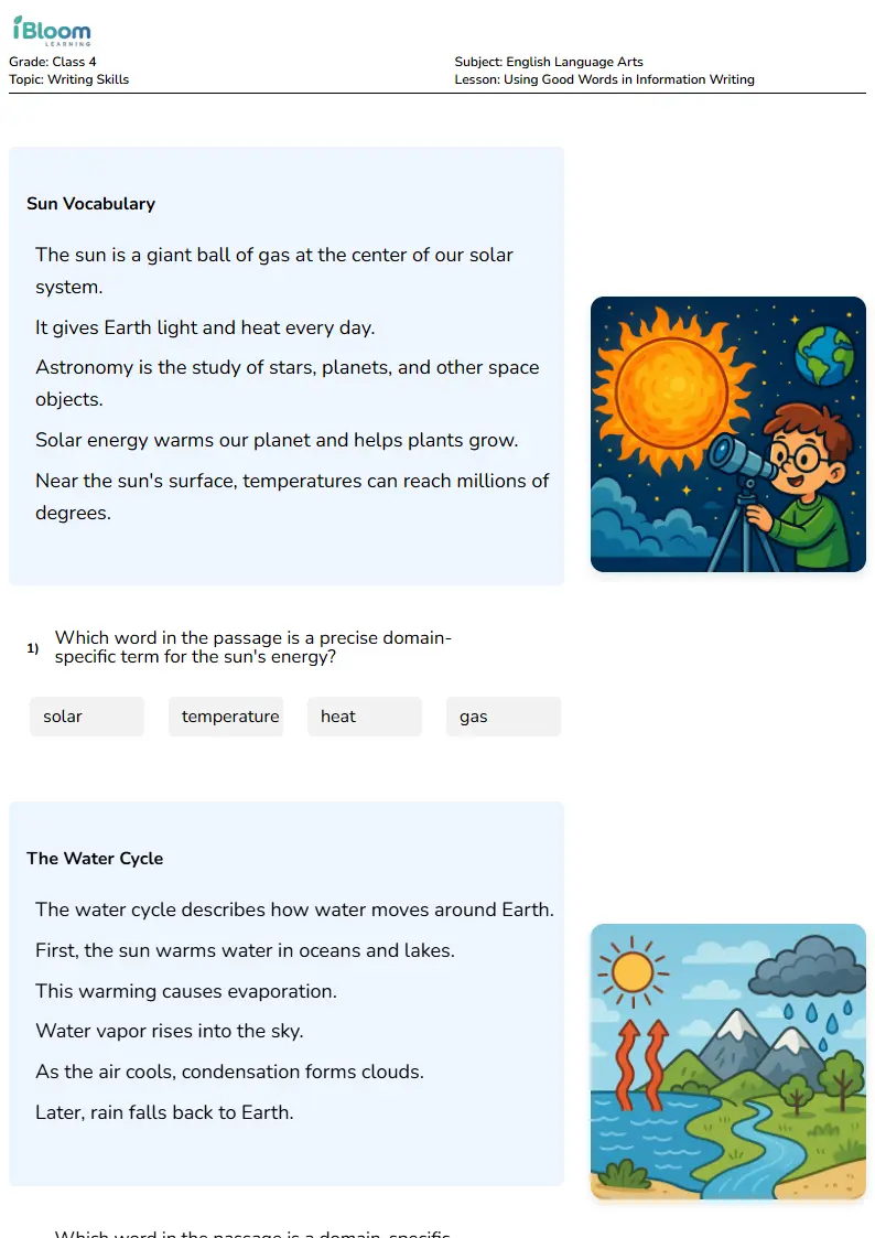 Using Good Words in Information Writing Lesson for Class 4 | iBloom