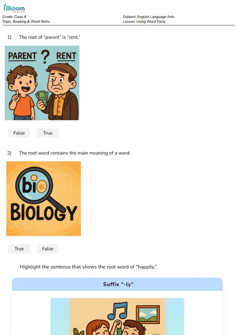 Using Word Parts Lesson for Class 4 | iBloom