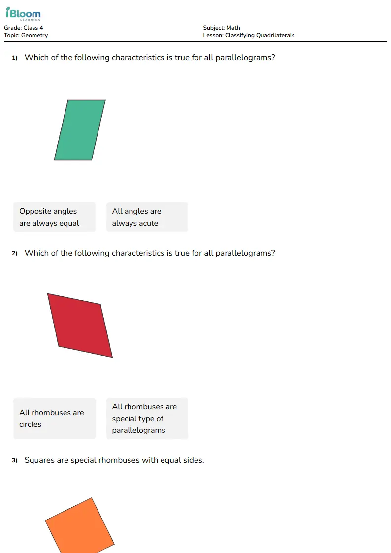 Classifying Quadrilaterals Lesson for Class 4 | iBloom