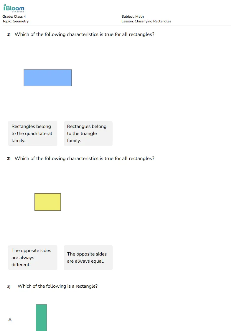Classifying Rectangles Lesson for Class 4 | iBloom