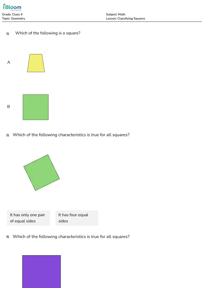 Classifying Squares Lesson for Class 4 | iBloom
