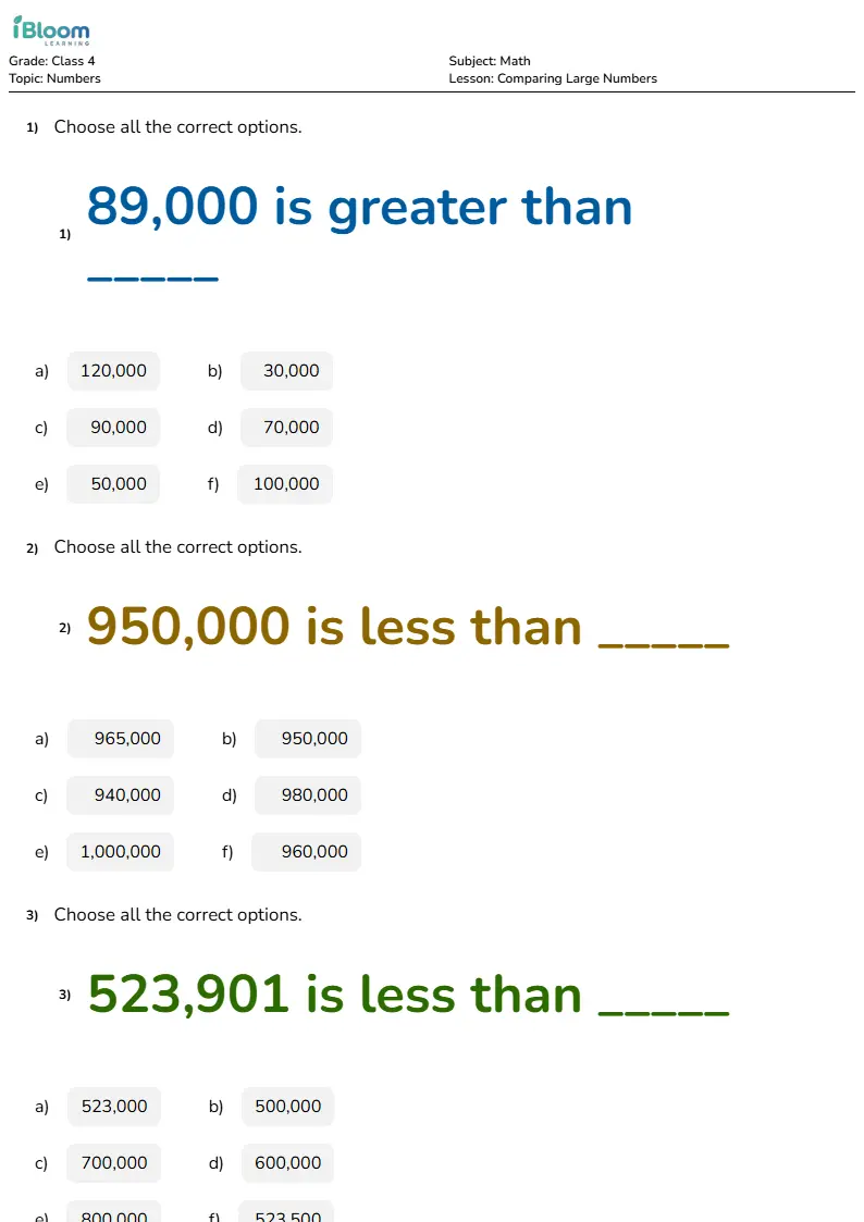 Comparing Large Numbers Lesson for Class 4 | iBloom