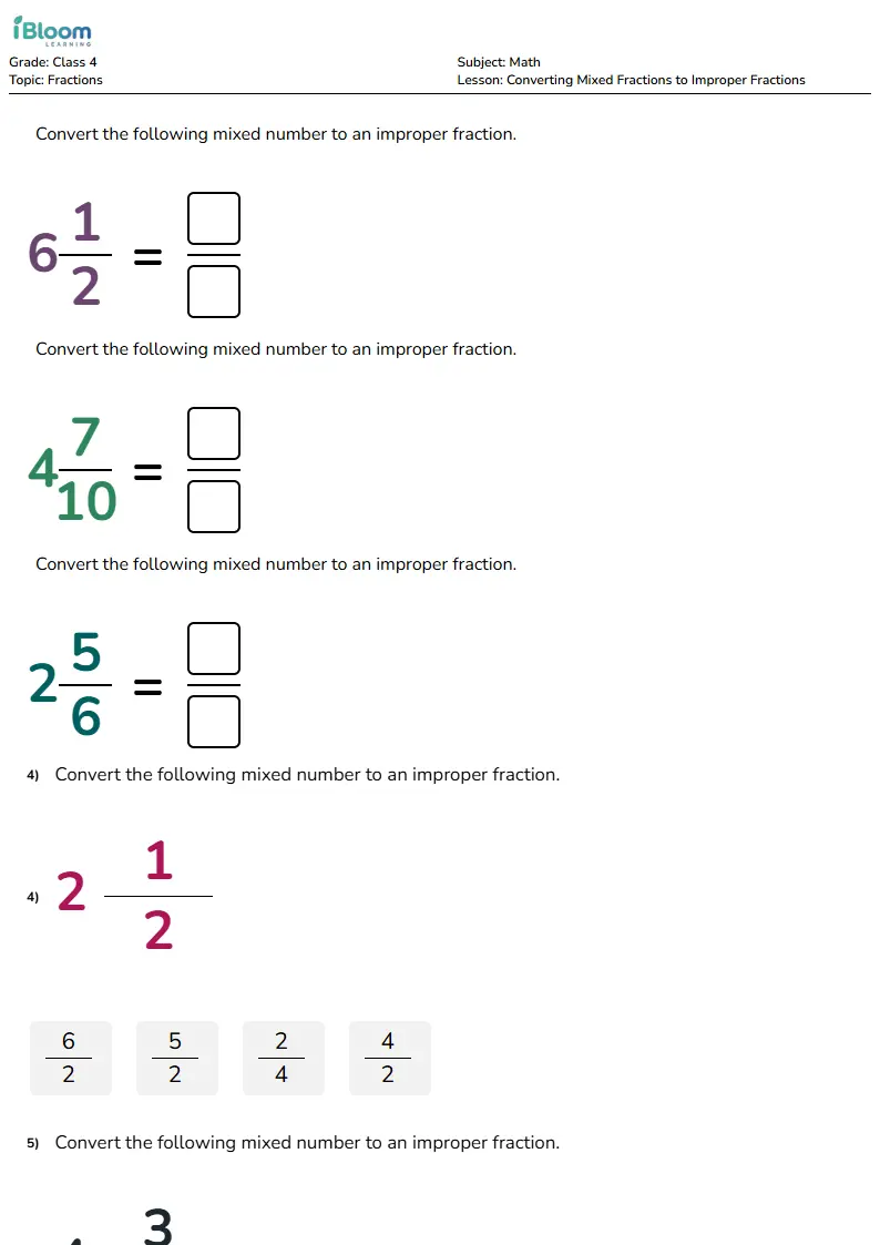Converting Mixed Fractions to Improper Fractions Lesson for Class 4 | iBloom