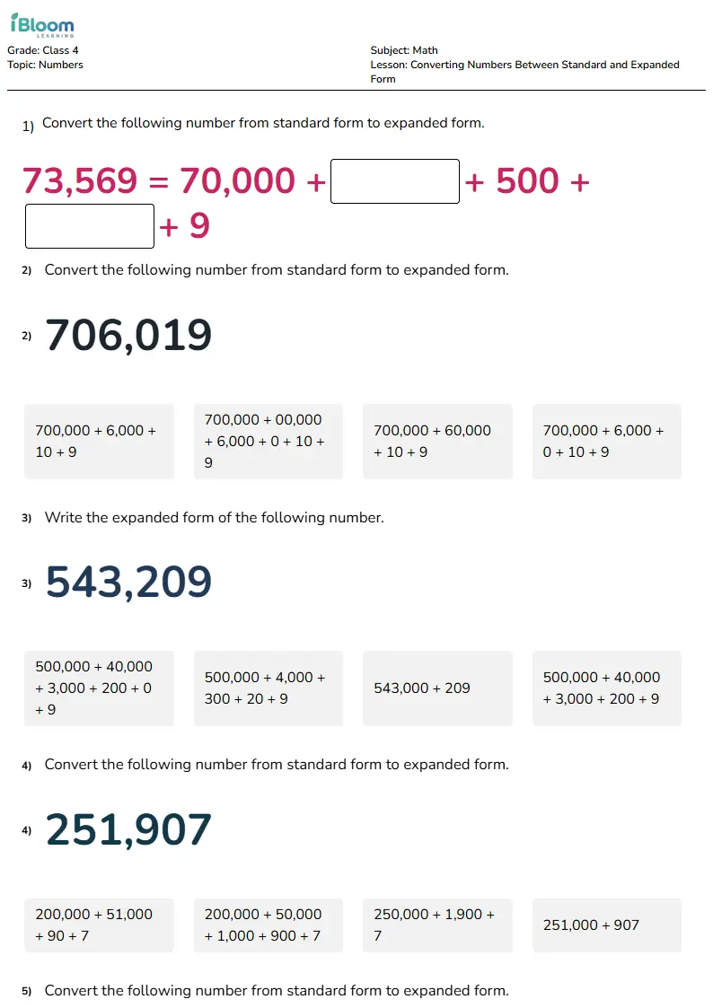 Converting Numbers Between Standard and Expanded Form Lesson for Class 4 | iBloom