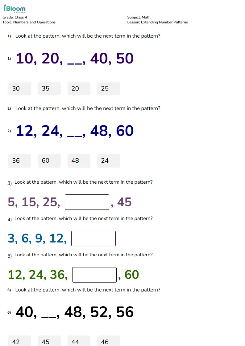 Extending Number Patterns Lesson for Class 4 | iBloom