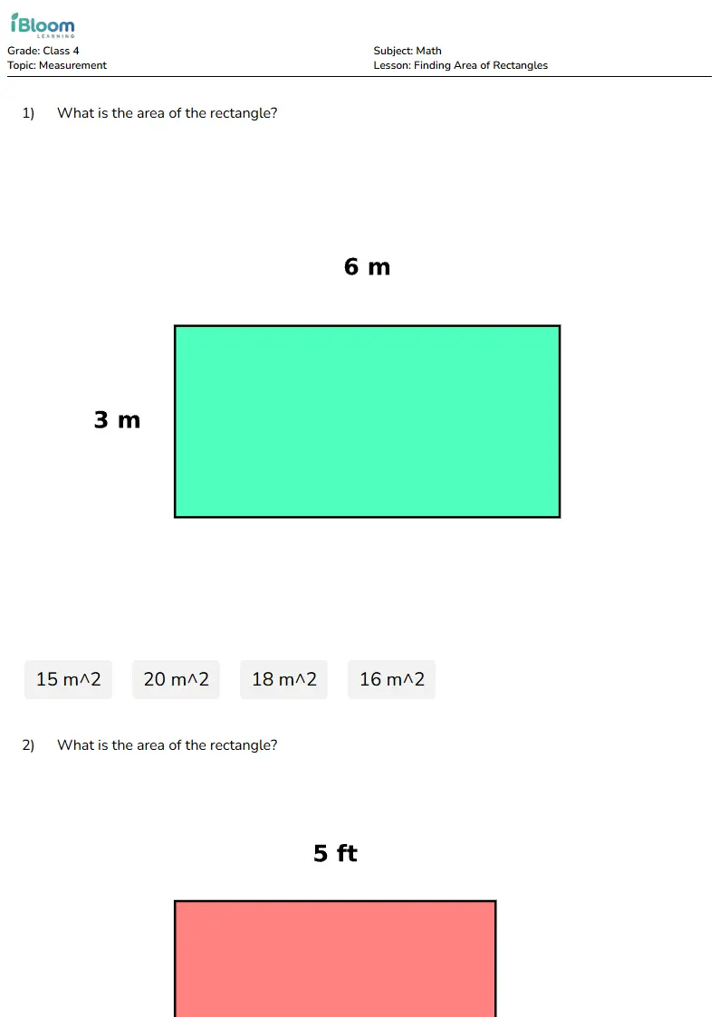 Finding Area of Rectangles Lesson for Class 4 | iBloom