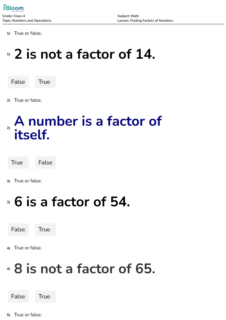 Finding Factors of Numbers Lesson for Class 4 | iBloom