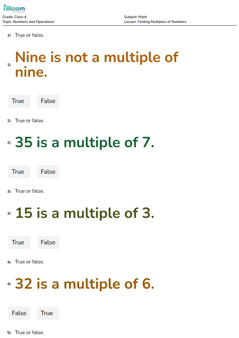 Finding Multiples of Numbers Lesson for Class 4 | iBloom