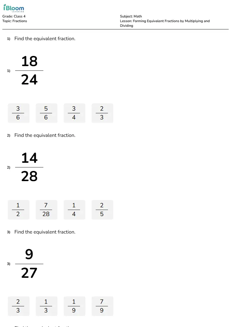 Forming Equivalent Fractions by Multiplying and Dividing Lesson for Class 4 | iBloom