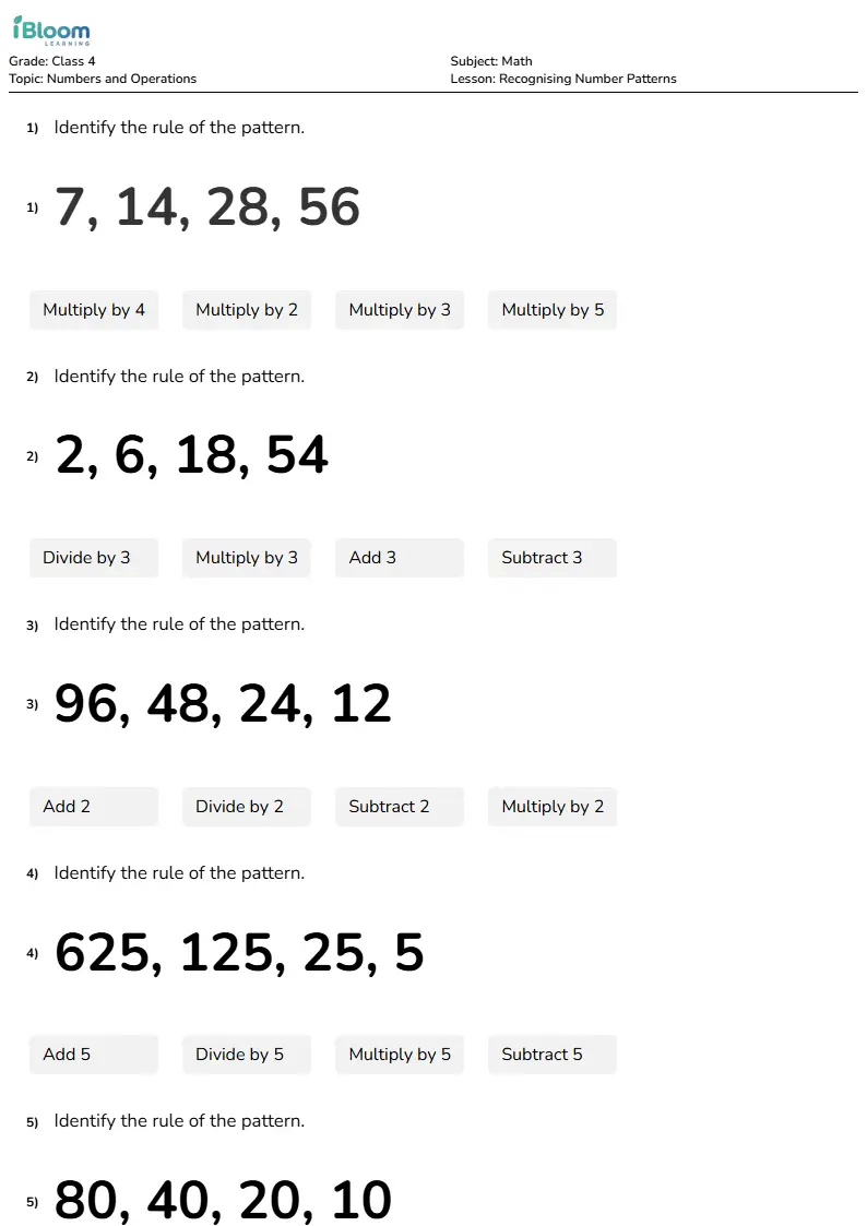 Recognising Number Patterns Lesson for Class 4 | iBloom