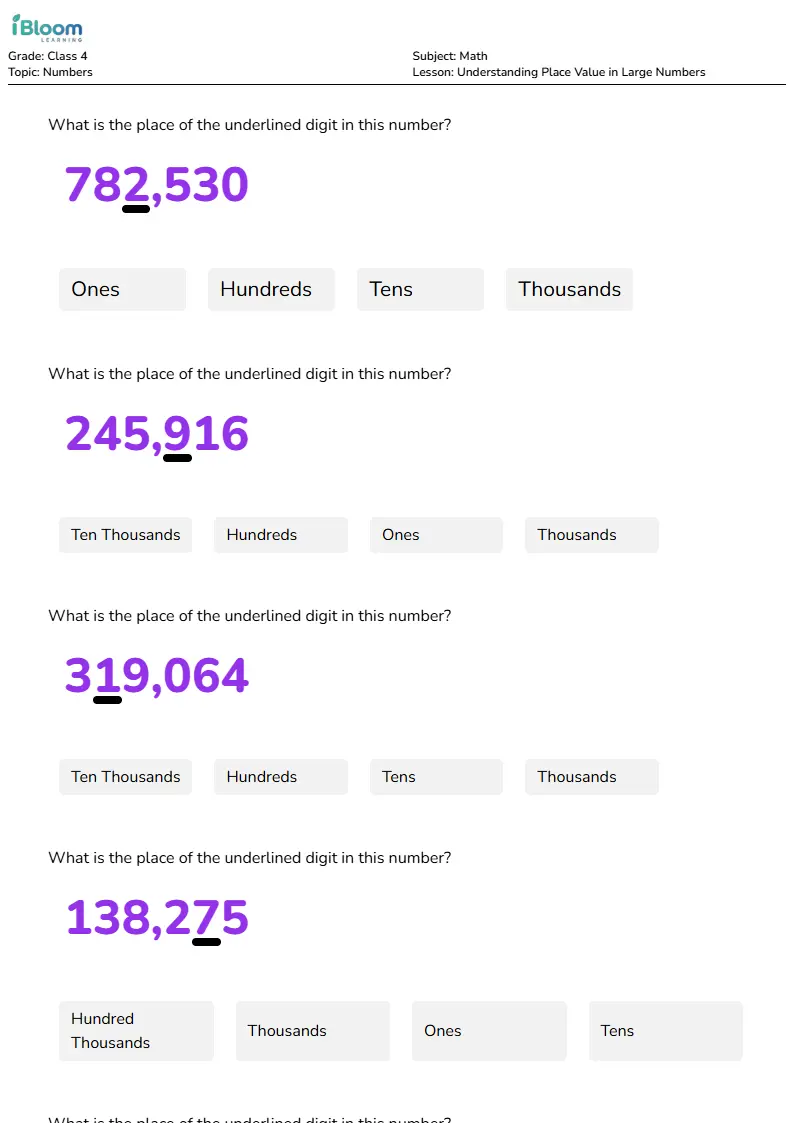 Understanding Place Value in Large Numbers Lesson for Class 4 | iBloom
