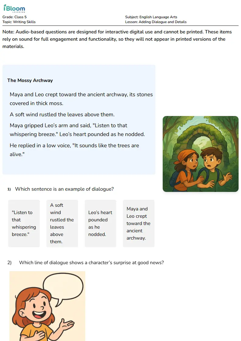 Adding Dialogue and Details Lesson for Class 5
