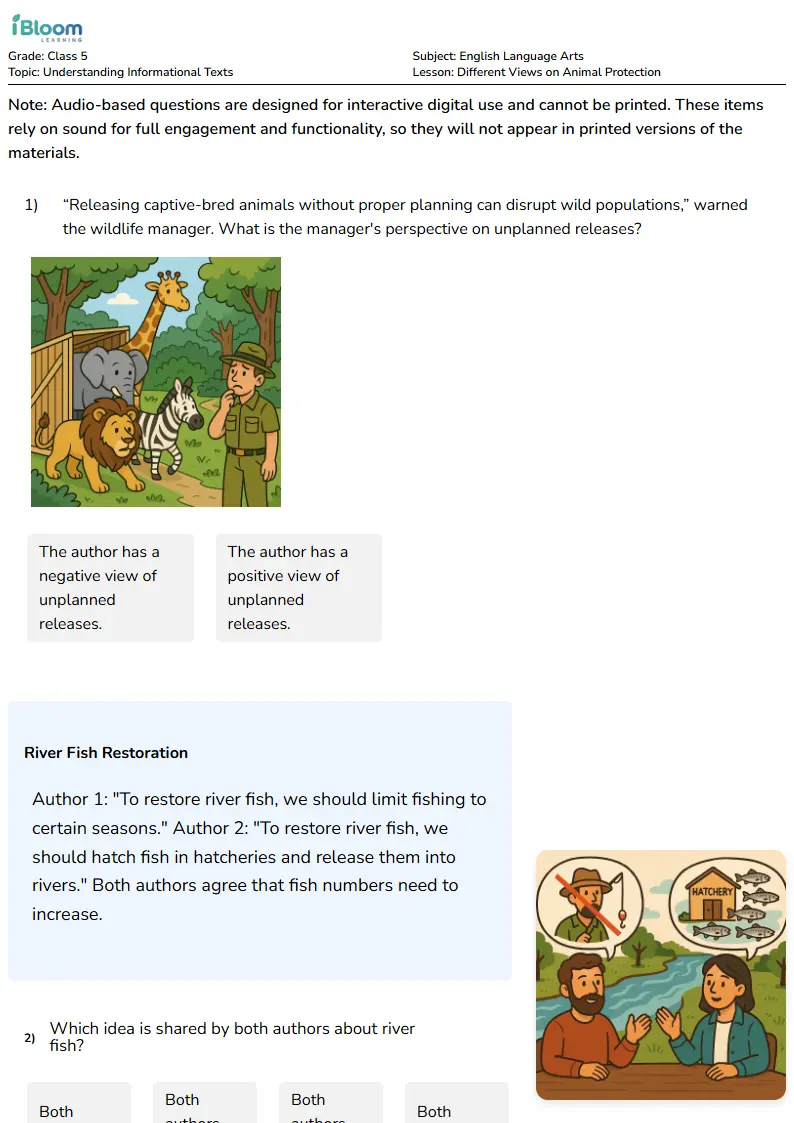 Different Views on Animal Protection Lesson for Class 5